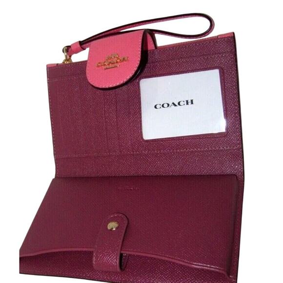 COACH Large Leather Tech Phone Wallet Wristlet Pink Lemonade - Picture 5 of 6